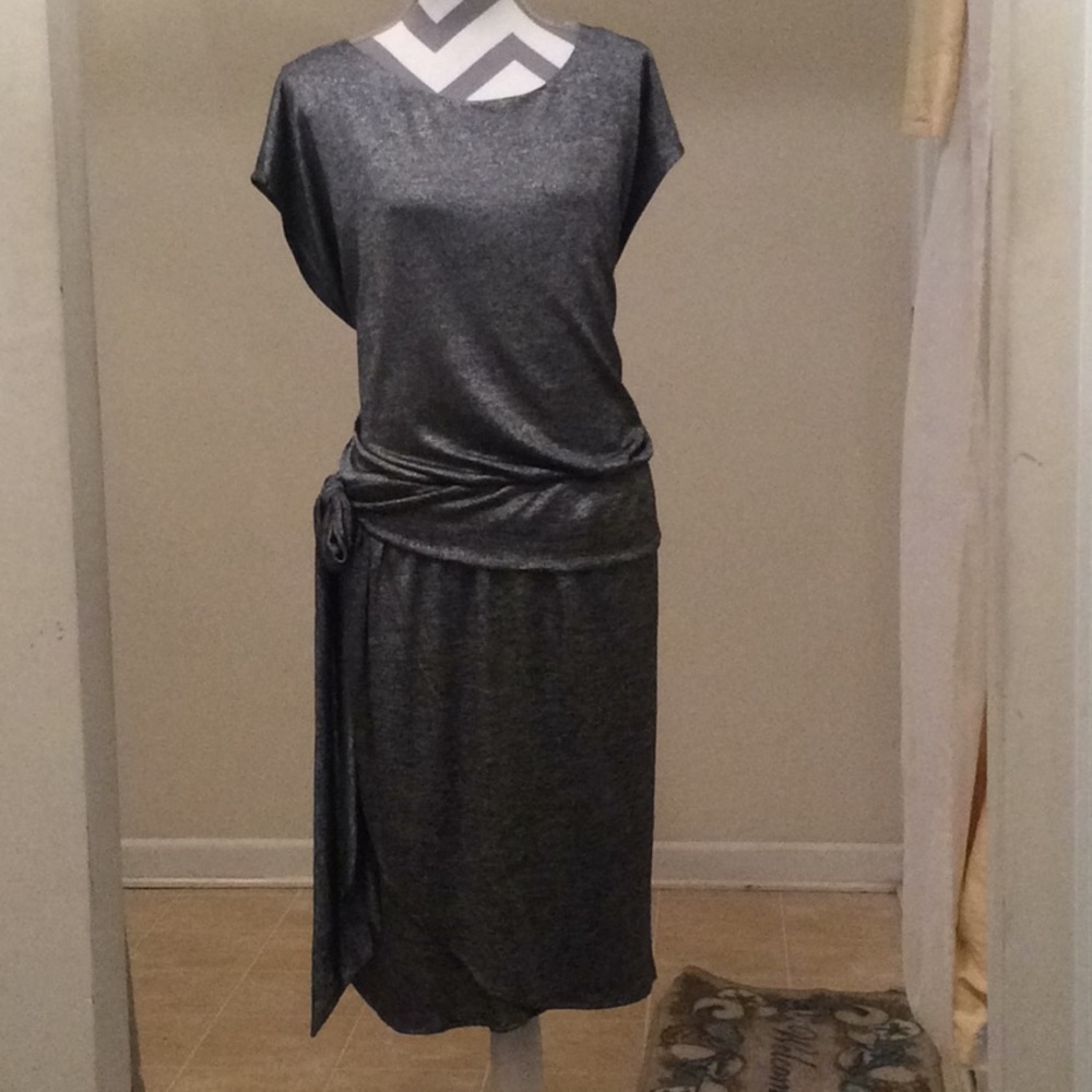 Beautiful ladies plus size silver faux wrap dress